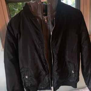 Black/grey bomber jacket w/ attached sweater
